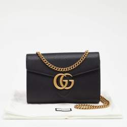 Gucci Black Leather GG Marmont Wallet on Chain