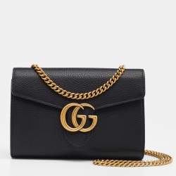 Gucci Black Leather GG Marmont Wallet on Chain