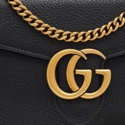Gucci Black Leather GG Marmont Wallet on Chain
