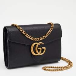 Gucci Black Leather GG Marmont Wallet on Chain