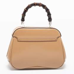 مملوكة مسبقًا حقيبة غوتشي ليدي جلد لامع بيج قفل يد علوية بامبو صغيرة 