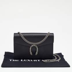 Pre Owned Gucci Black Leather Mini Dionysus Wallet On Chain