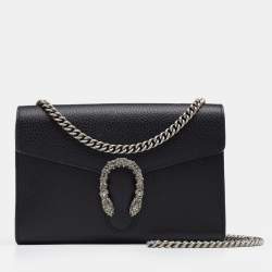 Pre Owned Gucci Black Leather Mini Dionysus Wallet On Chain