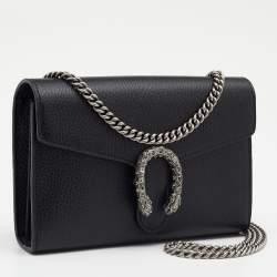 Pre Owned Gucci Black Leather Mini Dionysus Wallet On Chain