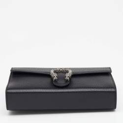 Pre Owned Gucci Black Leather Mini Dionysus Wallet On Chain