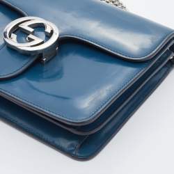 Pre Owned Gucci Blue Leather Small Interlocking G Shoulder Bag