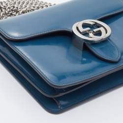 Pre Owned Gucci Blue Leather Small Interlocking G Shoulder Bag