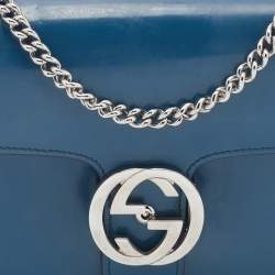 Pre Owned Gucci Blue Leather Small Interlocking G Shoulder Bag