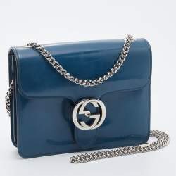 Pre Owned Gucci Blue Leather Small Interlocking G Shoulder Bag