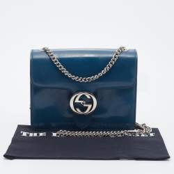 Pre Owned Gucci Blue Leather Small Interlocking G Shoulder Bag