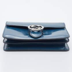 Pre Owned Gucci Blue Leather Small Interlocking G Shoulder Bag