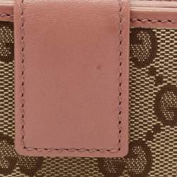 Pre Owned محفظة غوتشي جلد وكانفاس جي جي بيج/بني حرف جي متشابك طويلة