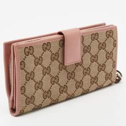 Pre Owned محفظة غوتشي جلد وكانفاس جي جي بيج/بني حرف جي متشابك طويلة
