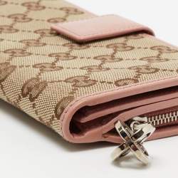 Pre Owned محفظة غوتشي جلد وكانفاس جي جي بيج/بني حرف جي متشابك طويلة