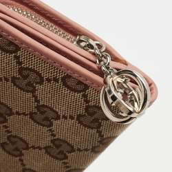 Pre Owned محفظة غوتشي جلد وكانفاس جي جي بيج/بني حرف جي متشابك طويلة