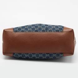 Pre Owned Gucci Blue/Brown GG Denim And Leather Medium Ophidia Tote