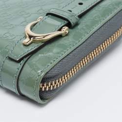 Gucci Teal Green Microguccissima Patent Leather Zip Around Wallet