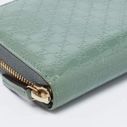Gucci Teal Green Microguccissima Patent Leather Zip Around Wallet