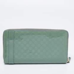 Gucci Teal Green Microguccissima Patent Leather Zip Around Wallet