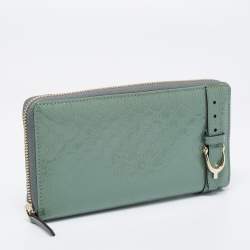 Gucci Teal Green Microguccissima Patent Leather Zip Around Wallet