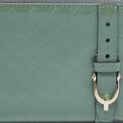 Gucci Teal Green Microguccissima Patent Leather Zip Around Wallet