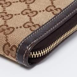 مملوكة مسبقًا محفظة غوتشي جلد وكانفاس جي جي بني/بيج مزينة بامبو بسحاب ملتف