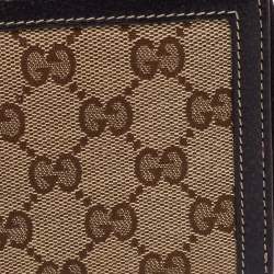 مملوكة مسبقًا محفظة غوتشي جلد وكانفاس جي جي بني/بيج مزينة بامبو بسحاب ملتف