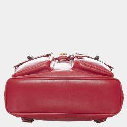 Pre Owned Gucci Red Leather Bamboo Backpack