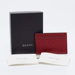 Pre Owned حامل بطاقات غوتشى جلد مايكروغوتشيسيما أحمر