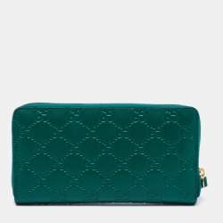 مملوكة مسبقًا �محفظة كونتيننتال غوتشي جلد غوتشيسيما أخضر سحاب ملتف 