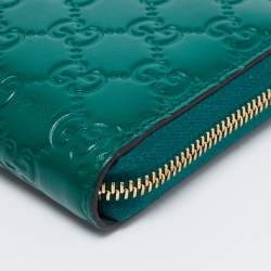 مملوكة مسبقًا محفظة كونتيننتال غوتشي جلد غوتشيسيما أخضر سحاب ملتف 