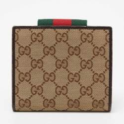 Pre Owned Gucci Beige/Brown GG Canvas and Leather Web Flap French Wallet