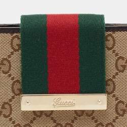 Pre Owned Gucci Beige/Brown GG Canvas and Leather Web Flap French Wallet