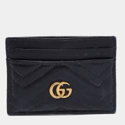 مملوكة مسبقًا Gucci Black Matelasse Leather GG Marmont Card Holder