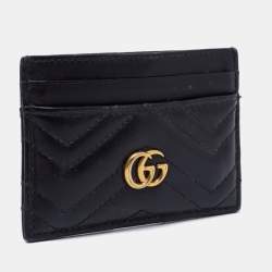مملوكة مسبقًا Gucci Black Matelasse Leather GG Marmont Card Holder
