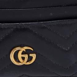 مملوكة مسبقًا Gucci Black Matelasse Leather GG Marmont Card Holder