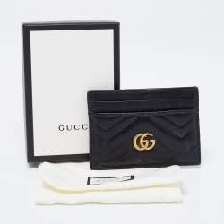 مملوكة مسبقًا Gucci Black Matelasse Leather GG Marmont Card Holder