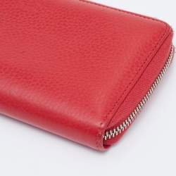 Gucci Red Leather Bamboo Tassel Zip Around Wallet