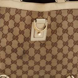 Pre Owned Gucci Beige/Cream GG Canvas And Leather Abbey D-Ring Tote