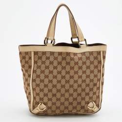 Pre Owned Gucci Beige/Cream GG Canvas And Leather Abbey D-Ring Tote