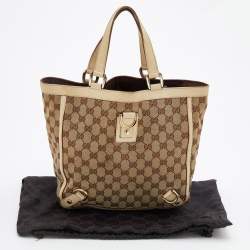 Pre Owned Gucci Beige/Cream GG Canvas And Leather Abbey D-Ring Tote