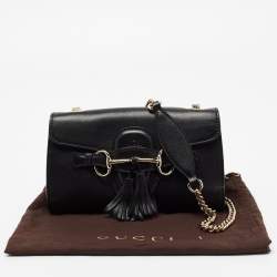 مملوكة مسبقًا حقيبة كتف غوتشي إيميلي جلد أسود بسلسلة