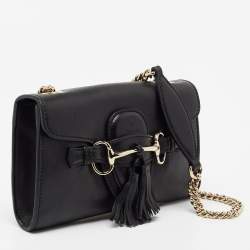 مملوكة مسبقًا حقيبة كتف غوتشي إيميلي جلد أسود بسلسلة