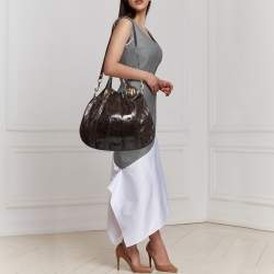 Pre Owned Gucci Dark Brown Snakeskin Large Hysteria Hobo