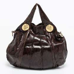 Pre Owned Gucci Dark Brown Snakeskin Large Hysteria Hobo