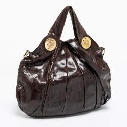 Pre Owned Gucci Dark Brown Snakeskin Large Hysteria Hobo
