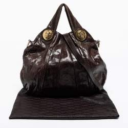 Pre Owned Gucci Dark Brown Snakeskin Large Hysteria Hobo