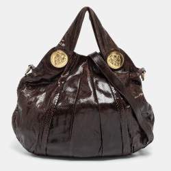 Pre Owned Gucci Dark Brown Snakeskin Large Hysteria Hobo