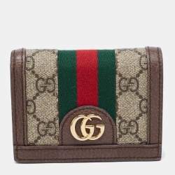 Pre Owned Gucci Beige/Brown GG Supreme Canvas and Leather Ophidia Compact Wallet