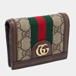 Pre Owned Gucci Beige/Brown GG Supreme Canvas and Leather Ophidia Compact Wallet